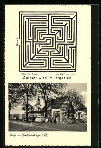 AK Probsteierhagen i. H., Gasthaus zum Irrgarten, Labyrinth mit Kanzel und Eingang