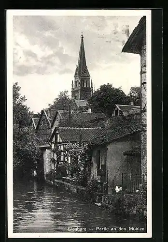 AK Siegburg, Partie an den Mühlen mit Kirche