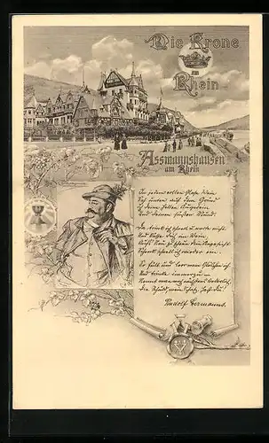 AK Assmannshausen am Rhein, Strassenpartie mit Hotel, Rudolf Hermanns