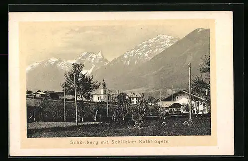 AK Schönberg, Ortsansicht mit Schlicker Kalkkögeln