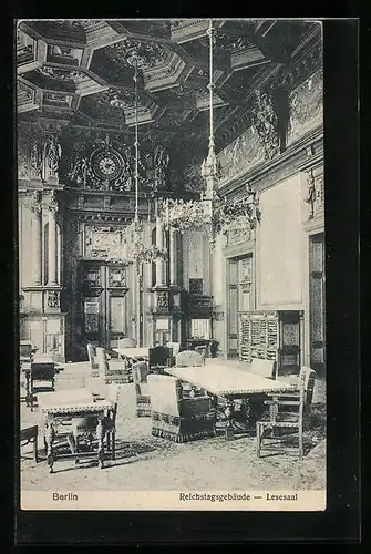 AK Berlin, Lesesaal des Reichstagsgebäudes