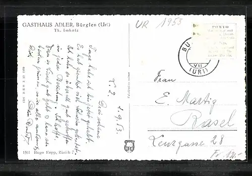 AK Bürglen, Teilansicht mit Gasthaus Adler aus der Vogelschau