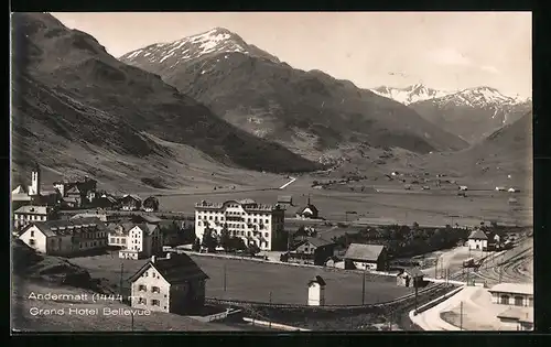 AK Andermatt, Grand Hotel Bellevue aus der Vogelschau