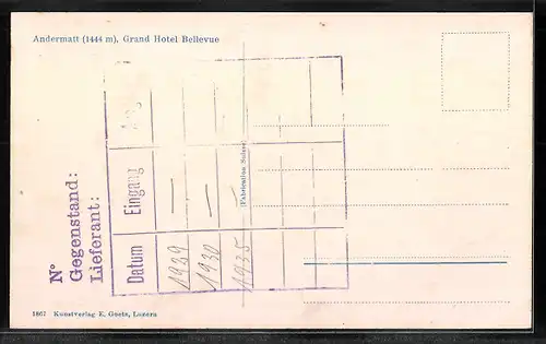 AK Andermatt, Grand Hotel Bellevue aus der Vogelschau