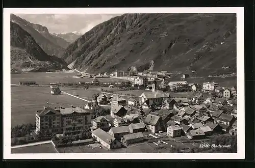 AK Andermatt, Teilansicht mit Feldern aus der Vogelschau