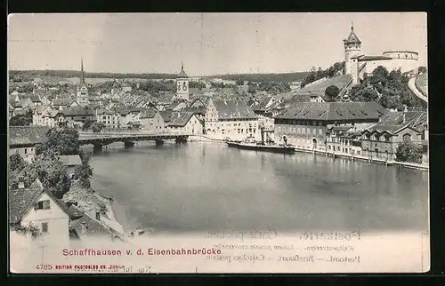 AK Schaffhausen, Ortsansicht von der Eisenbahnbrücke