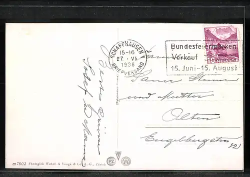 AK Schaffhausen, Ortsansicht aus der Vogelschau