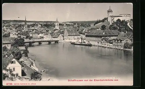 AK Schaffhausen, Ortsansicht von der Eisenbahnbrücke aus