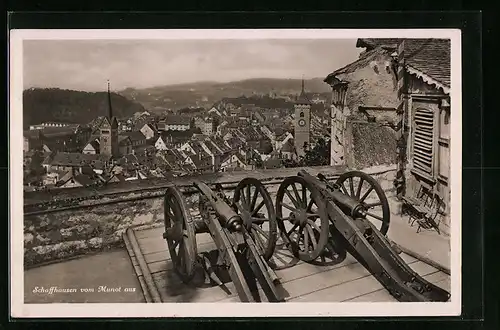 AK Schaffhausen, Ortsansicht vom Munot aus, mit Kanonen