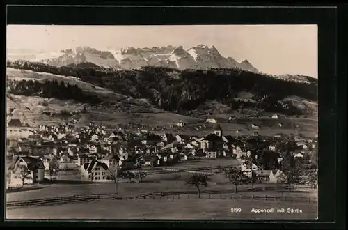AK Appenzell, Ortsansicht mit Säntis