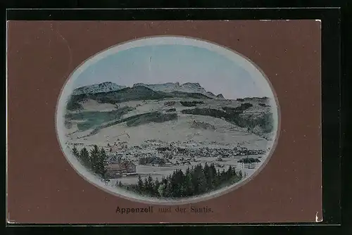 Passepartout-AK Appenzell, Gesamtansicht mit Säntis