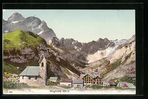 AK Appenzell, Häuser und Kirche auf der Meglisalp