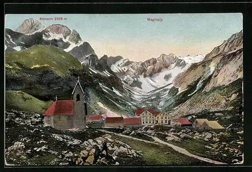 AK Appenzell, Meglisalp mit Altmann aus der Vogelschau