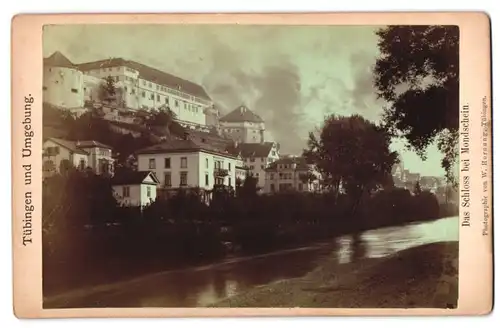 Fotografie W. Hornung, Tübingen, Ansicht Tübingen, Flusspartie mit Blick zum Schloss bei Mondschein