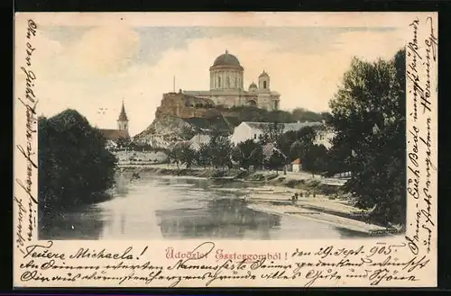 AK Esztergom, Panoramablick auf die Stadt