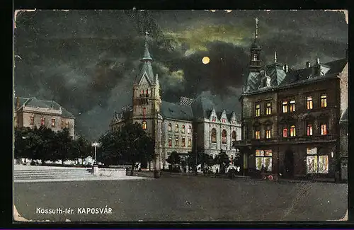 Mondschein-AK Kaposvár, Kossuth-tér