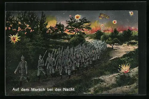 Künstler-AK Deutsche Infanterie auf dem Marsch bei der Nacht