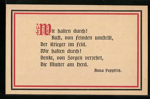 AK Gedicht einer deutschen Soldatin mit Aufruf zur Kriegsspende