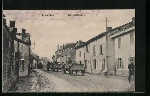 AK Hauvine, Soldaten auf der Hauptstrasse