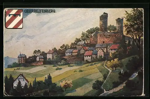 Künstler-AK Oberreifenberg, Ortsansicht mit Burg