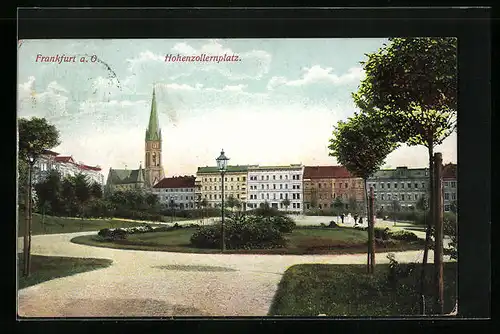 AK Frankfurt /Oder, Hohenzollernplatz mit Blick zur Kirche