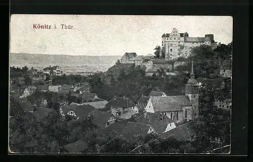 AK Könitz i. Thür., Teilansicht mit Schloss
