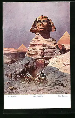Künstler-AK Friedrich Perlberg: Gizeh, Sphinx bei den grossen Pyramiden