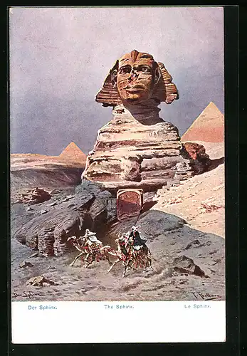 Künstler-AK Friedrich Perlberg: Kamelreiter bei der Sphinx