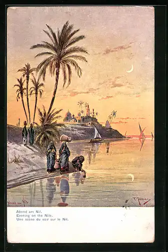 Künstler-AK Friedrich Perlberg: Une scène du soir sur le Nil