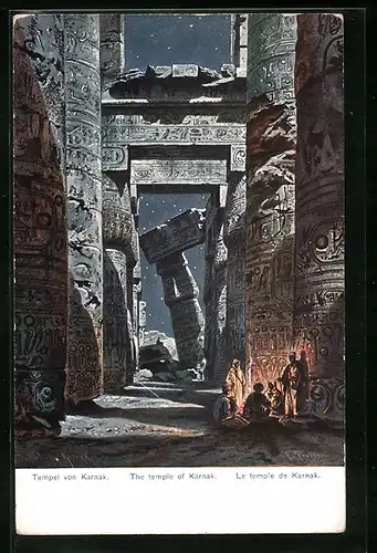 Künstler-AK Friedrich Perlberg: Tempel von Karnak bei Nacht