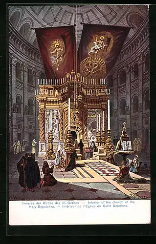 Künstler-AK Friedrich Perlberg: Jerusalem, Inneres der Kirche des hl. Grabes
