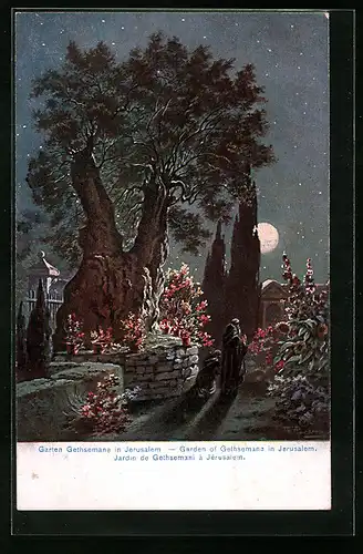 Künstler-AK Friedrich Perlberg: Jerusalem, Garten Gethsemane im Mondlicht