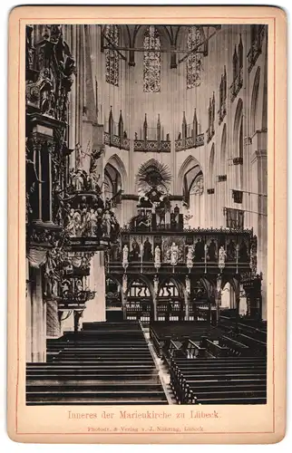Fotografie J. Nöhring, Lübeck, Ansicht Lübeck, Inneres der Marienkirche mit Orgel und Kanzel