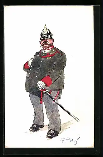 Künstler-AK Fritz Schönpflug: Polizist in Uniform mit Degen