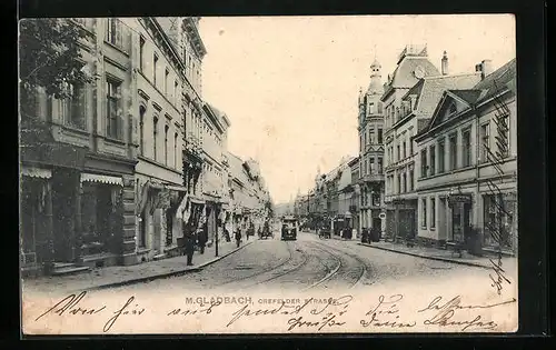 AK M. Gladbach, Crefelder Strasse mit Strassenbahn