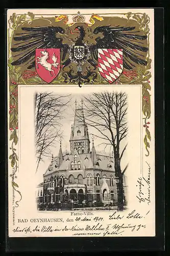 Passepartout-Lithographie Bad Oeynhausen, Farne-Villa mit Wappen