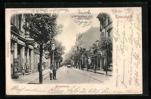 AK Remscheid, Alleestrasse mit Strassenbahn