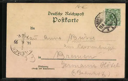 Lithographie Hannover, Totalansicht mit Bahnhof und Georgenstrasse