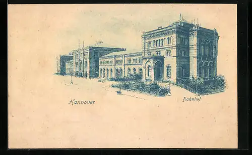 Lithographie Hannover, Ansicht des Bahnhofs