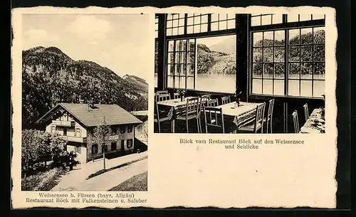 AK Weissensee b. Füssen, Restaurant Böck mit Falkensteinen und Salober