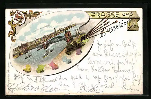 Lithographie Düsseldorf, Neue Rheinbrücke mit Palette