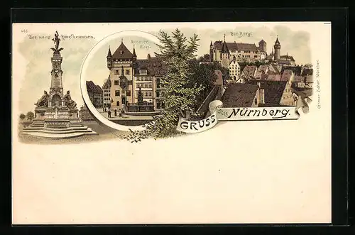Lithographie Nürnberg, Der neue Kunstbrunnen, Die Burg