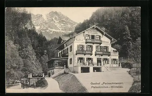 AK Partenkirchen-Wildenau, Gasthof Partnachklamm mit Kutsche