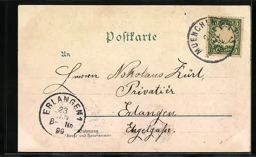 Lithographie München, Universität und Frauenkirche