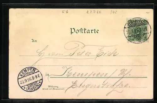 Lithographie Elberfeld, Rathaus, Döppersberg, Kaiser Wilhelm I.