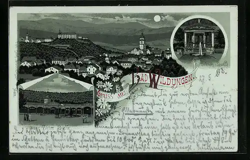 Mondschein-Lithographie Bad Wildungen, Teilansicht, Georg Viktor-Quelle, Helenen-Quelle