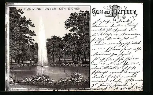 Lithographie Harzburg, Fontaine unter den Eichen