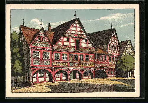 Steindruck-AK Schwalenberg i. Lippe, Rathaus