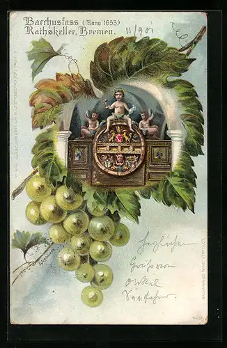 Lithographie Bremen, Gasthaus Ratskeller, Bacchusfass