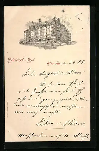 Lithographie München, Hotel Rheinischer Hof